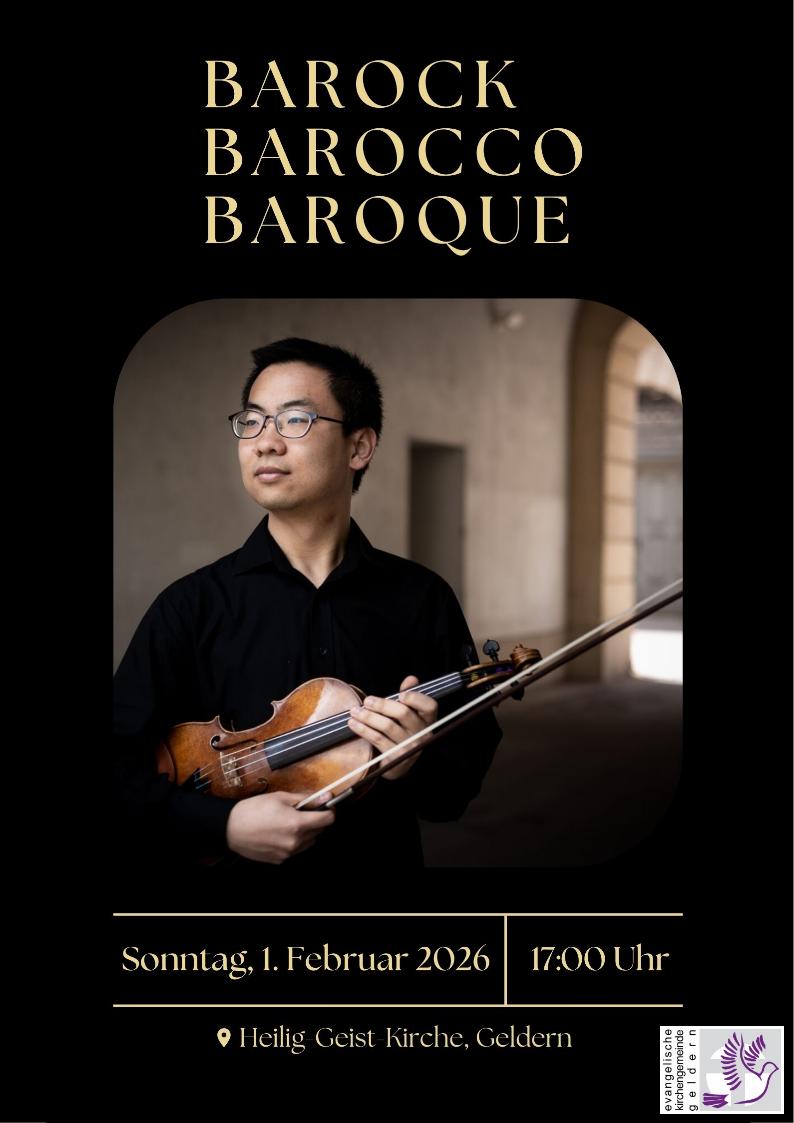 Plakat für ein Barock-Konzert. Violinist mit Geige.